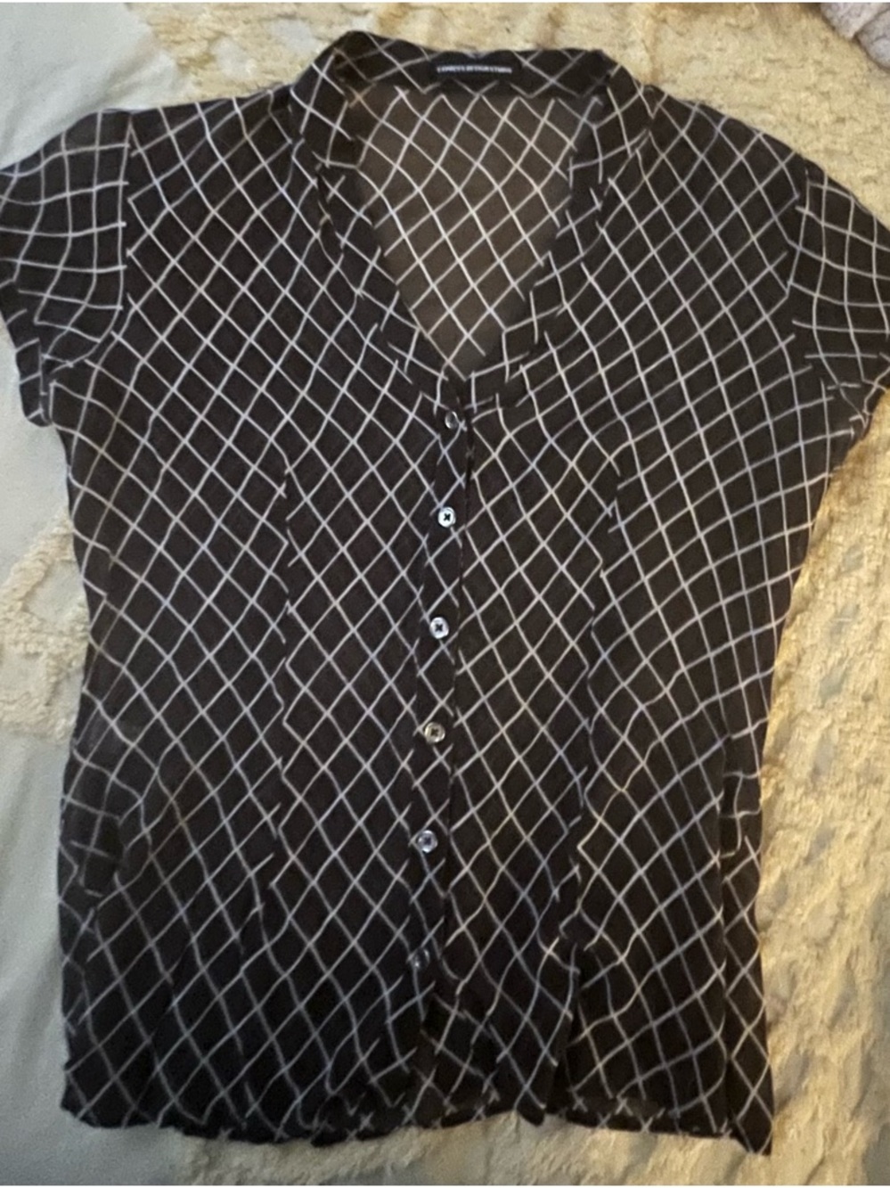 Express Brown Sheet Short-Sleeve Button-Down Top with White Windowpane